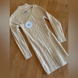 Princess Polly Cream Cable Knit V-Neck Dress